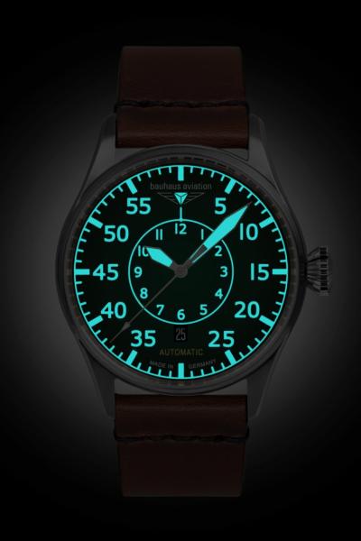 Bauhaus Aviation Herrenuhr Automatik mit Datum und Lederarmband